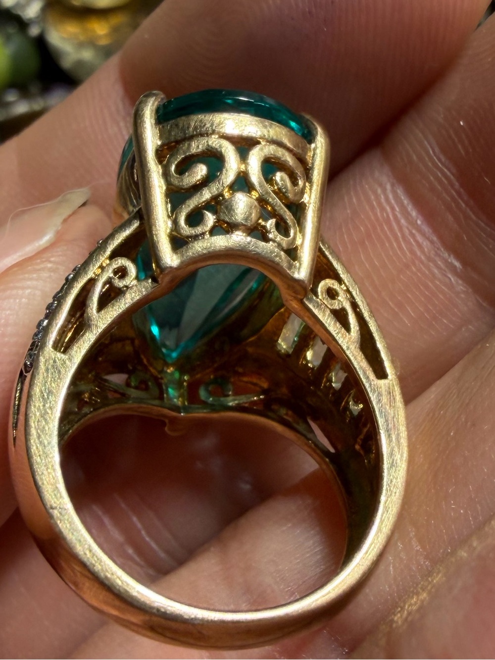 925 Sterling Silver Blue/Green Crystal Ring Size 5 - Picture 5 of 8